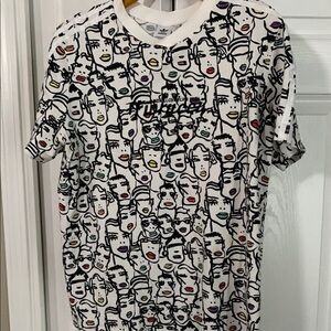 Adidas White and Black Short Sleeve Tee with Artistic Design